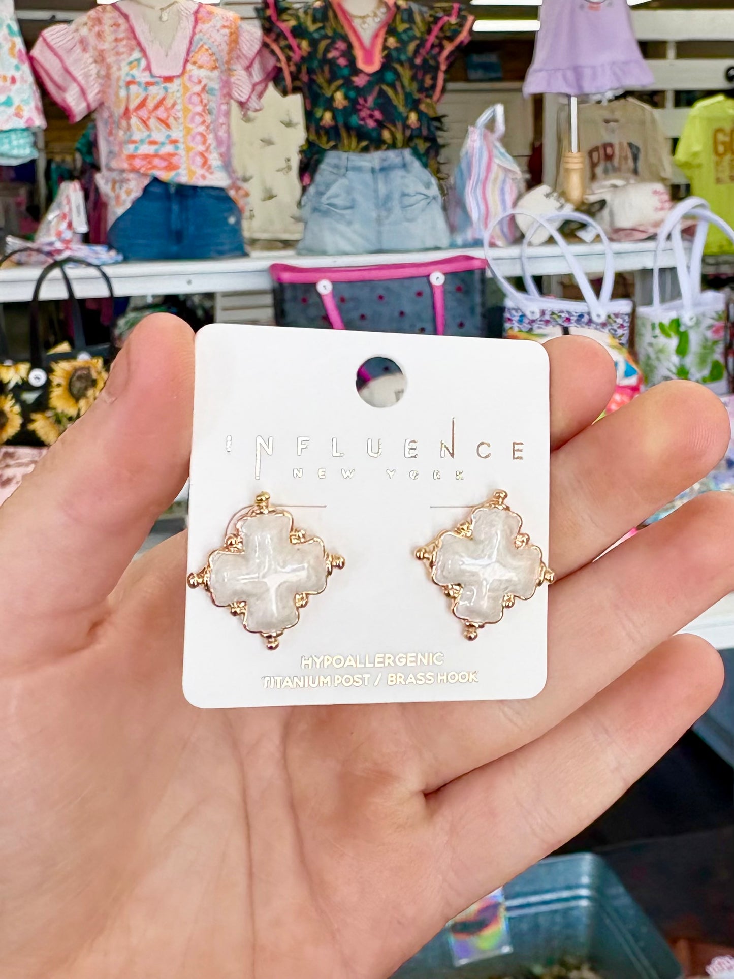 White Epoxy Cross Earrings