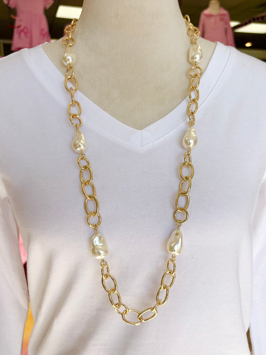 KK Baroque Pearl Linked Long Necklace