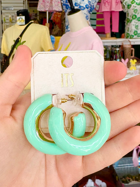 Gold Mint Puffy Hoops