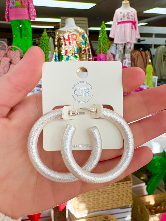 KK Large Textured Matte Silver Hoops
