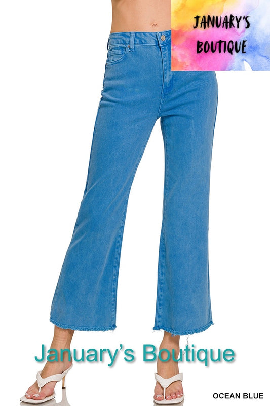 Women’s Ocean Blue Frayed Acid Washed Bootcut Pants