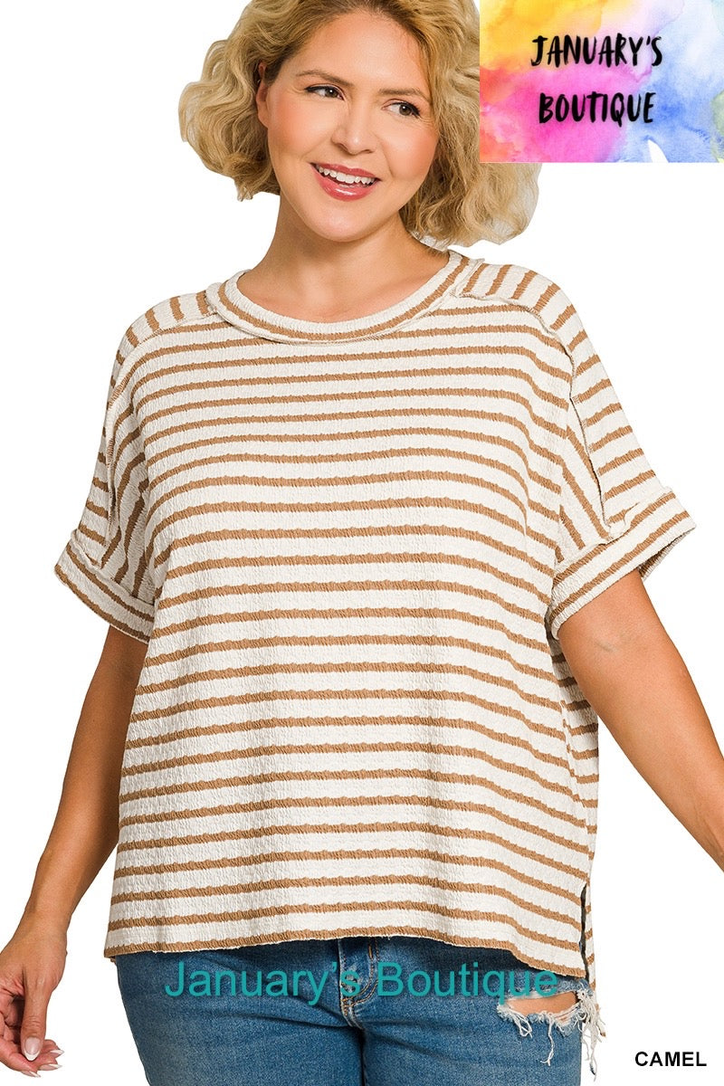 Women’s Plus Camel Stripe Top