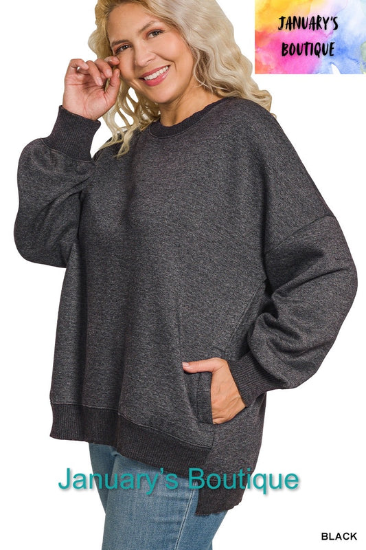 Women’s Plus Acid Washed Black Pullover