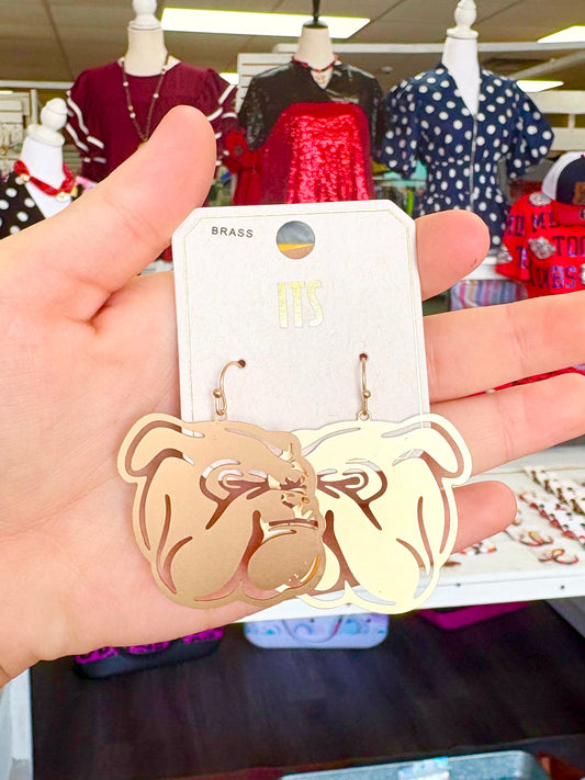 Matte Gold Bulldog Head Earrings