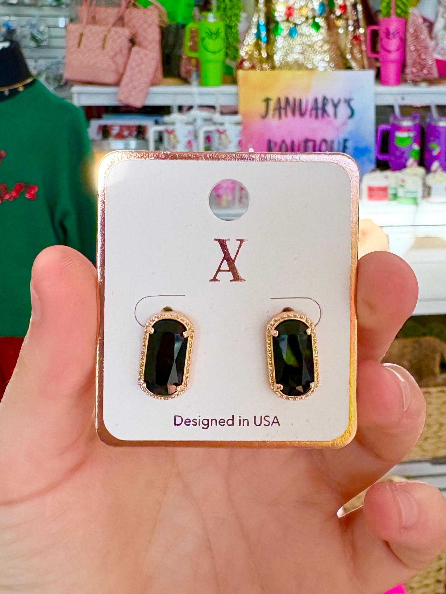 KK Gold Black Stone Earrings