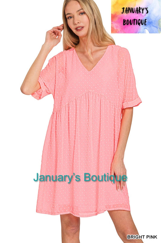 Women’s Bright Pink Swiss Dot Dress