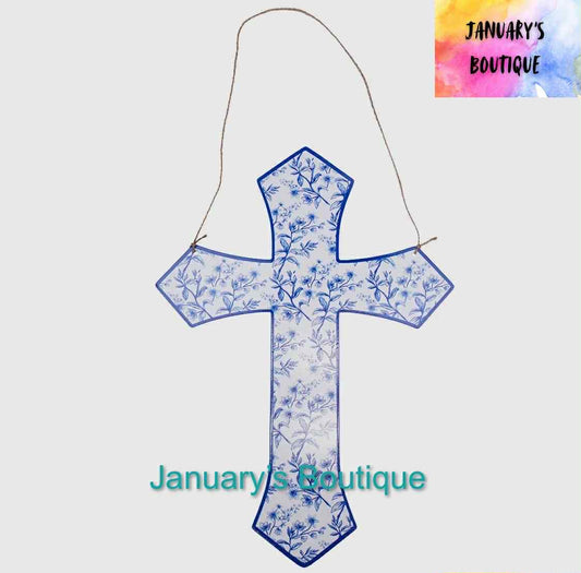 Aldridge Garden Cross Door Hanger Blue/White 22.75x16