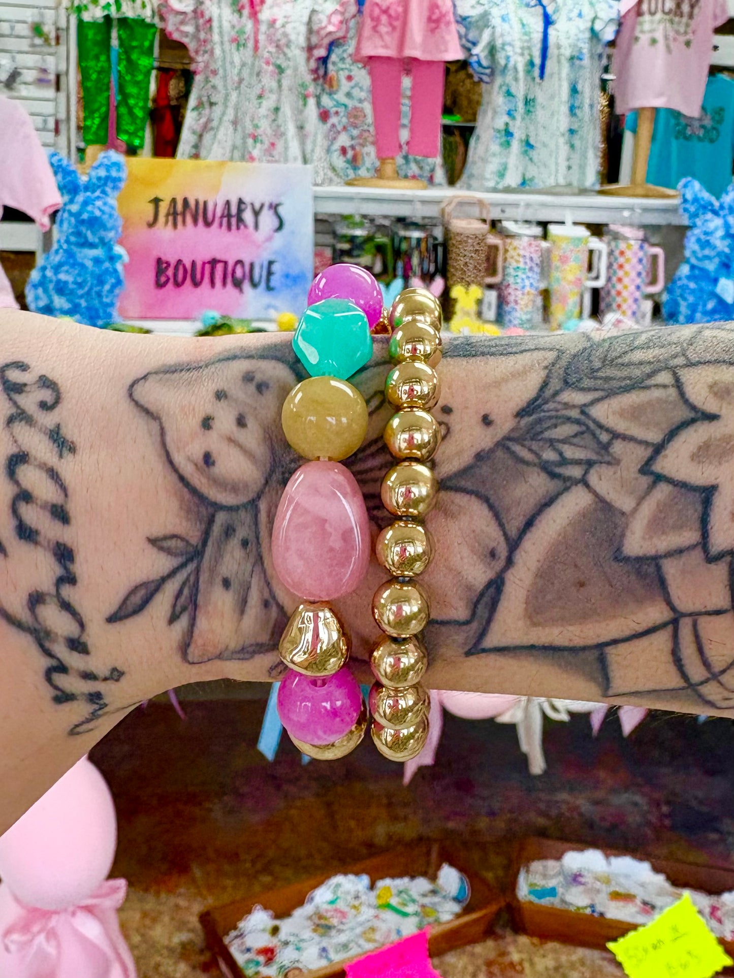 KK 2 Row Gold & Multi Bead Bracelet