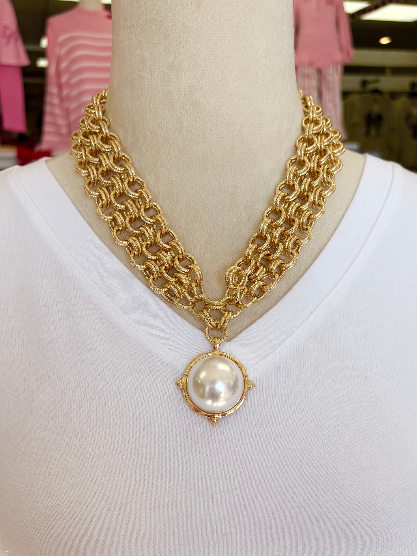 KK Pearl & 3 Layered Chain Necklace