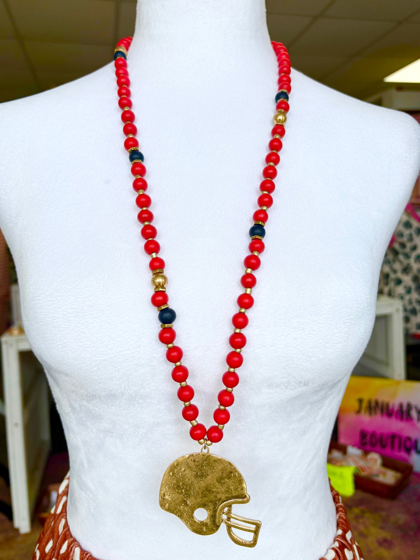 Red/Blue/Matte Gold Football Helmet Necklace