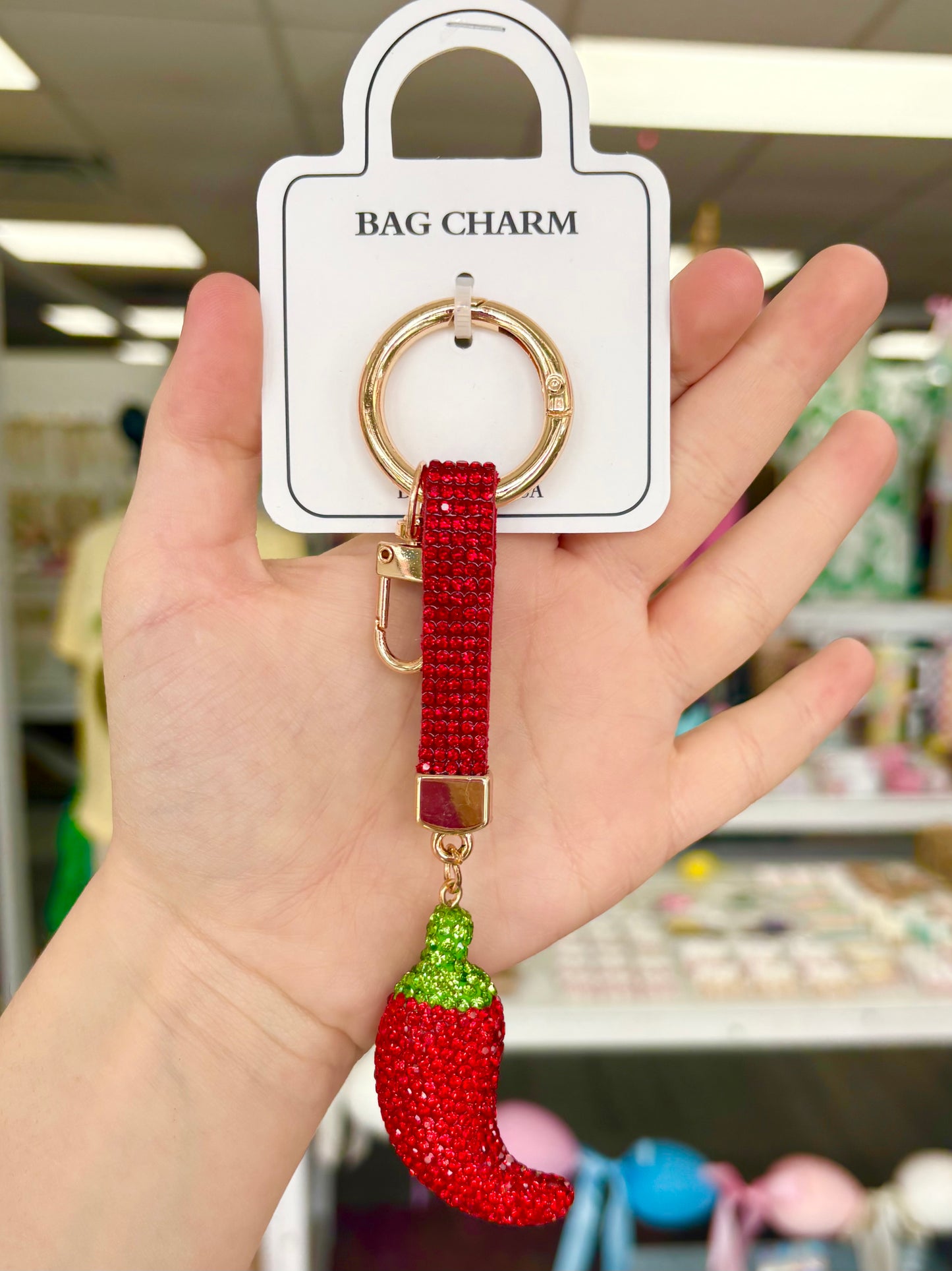 Rhinestone Pepper Keychain
