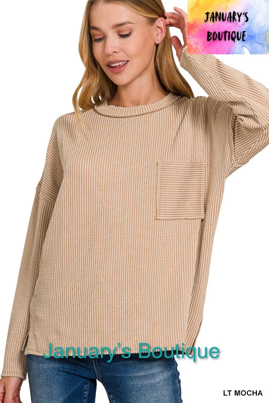 Women’s Ash Mocha Ribbed L/S Top