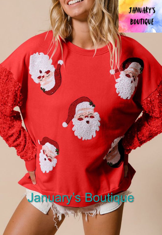 Women’s Red Sequin Santa Top