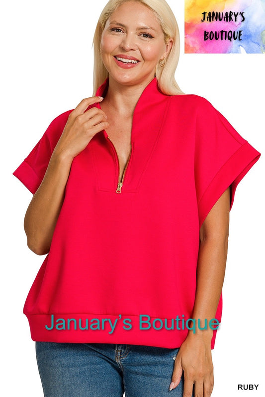 Women’s Plus High Neck Half Zip Ruby Top