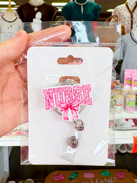 KK Pink Floral Nurse Badge Reel