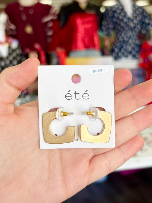 Matte Gold Flat Square Hoops