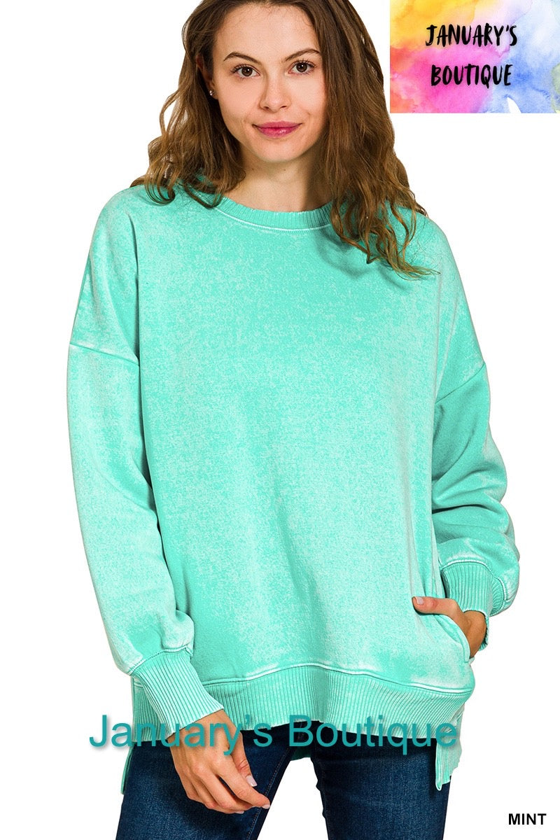 Women’s Acid Washed Pullover~Mint