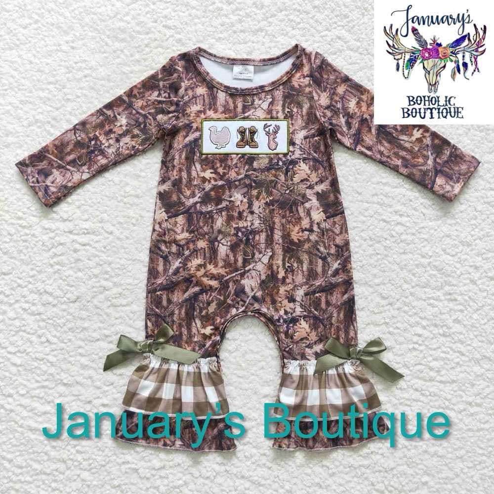 Girl's Camo Ruffled Romper