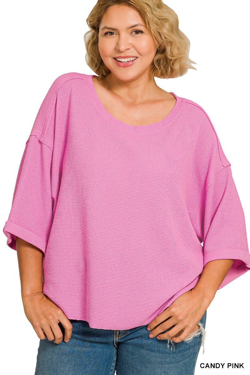 Women’s Plus Double Knit Exposed Hem Candy Pink Top