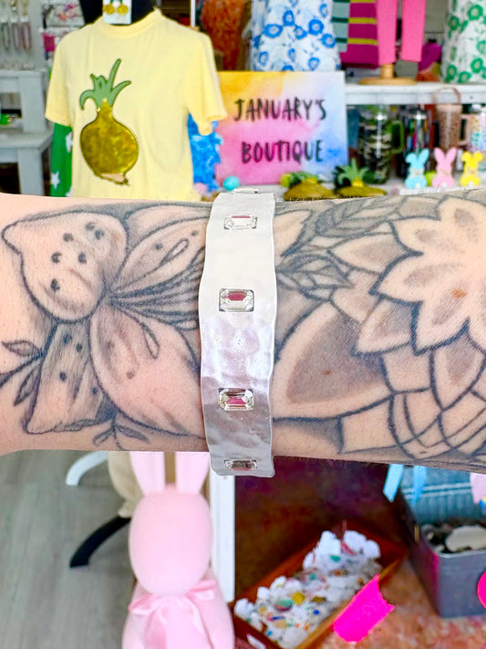 Matte Silver Rhinestone Bangle