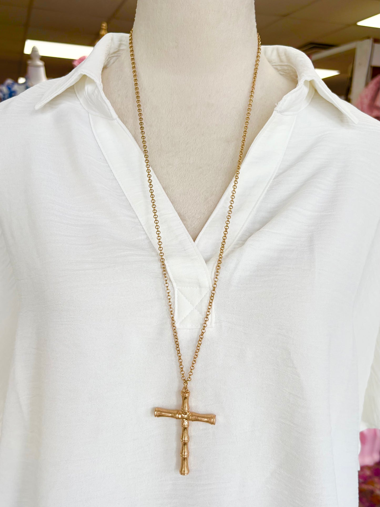 KK Gold Cross Long Necklace