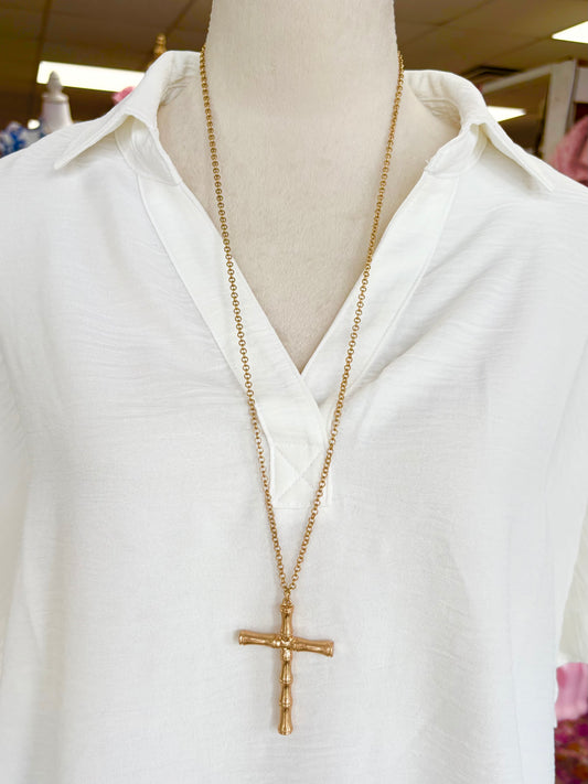 KK Gold Cross Long Necklace