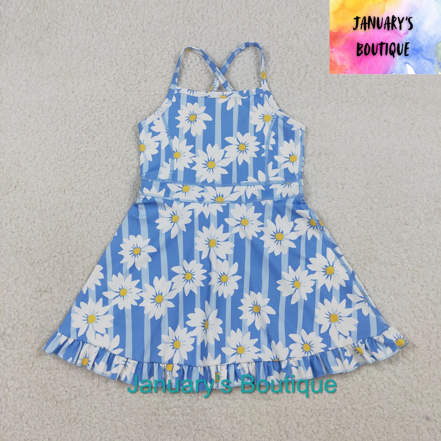 Girl’s Blue Floral Athletic Dress