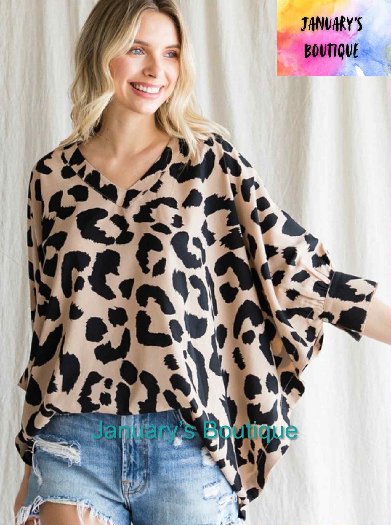 Women’s Leopard Dolman Half Sleeve Top