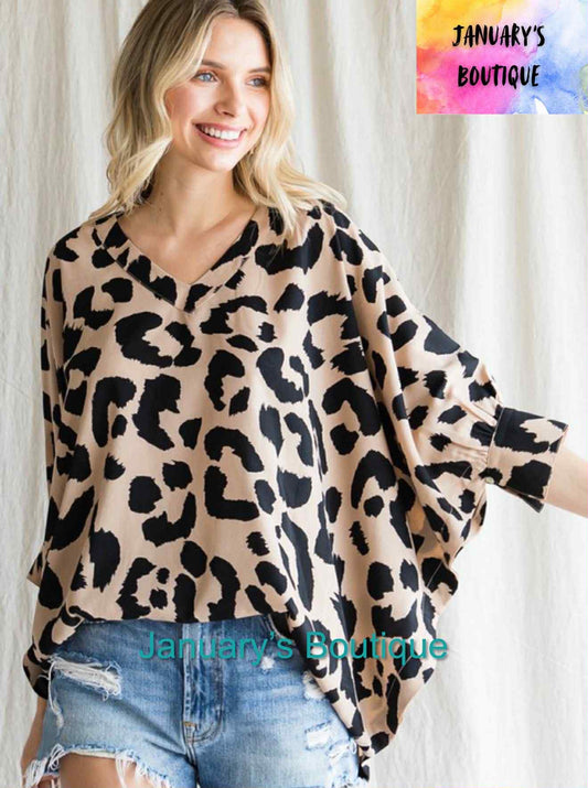 Women’s Leopard Dolman Half Sleeve Top
