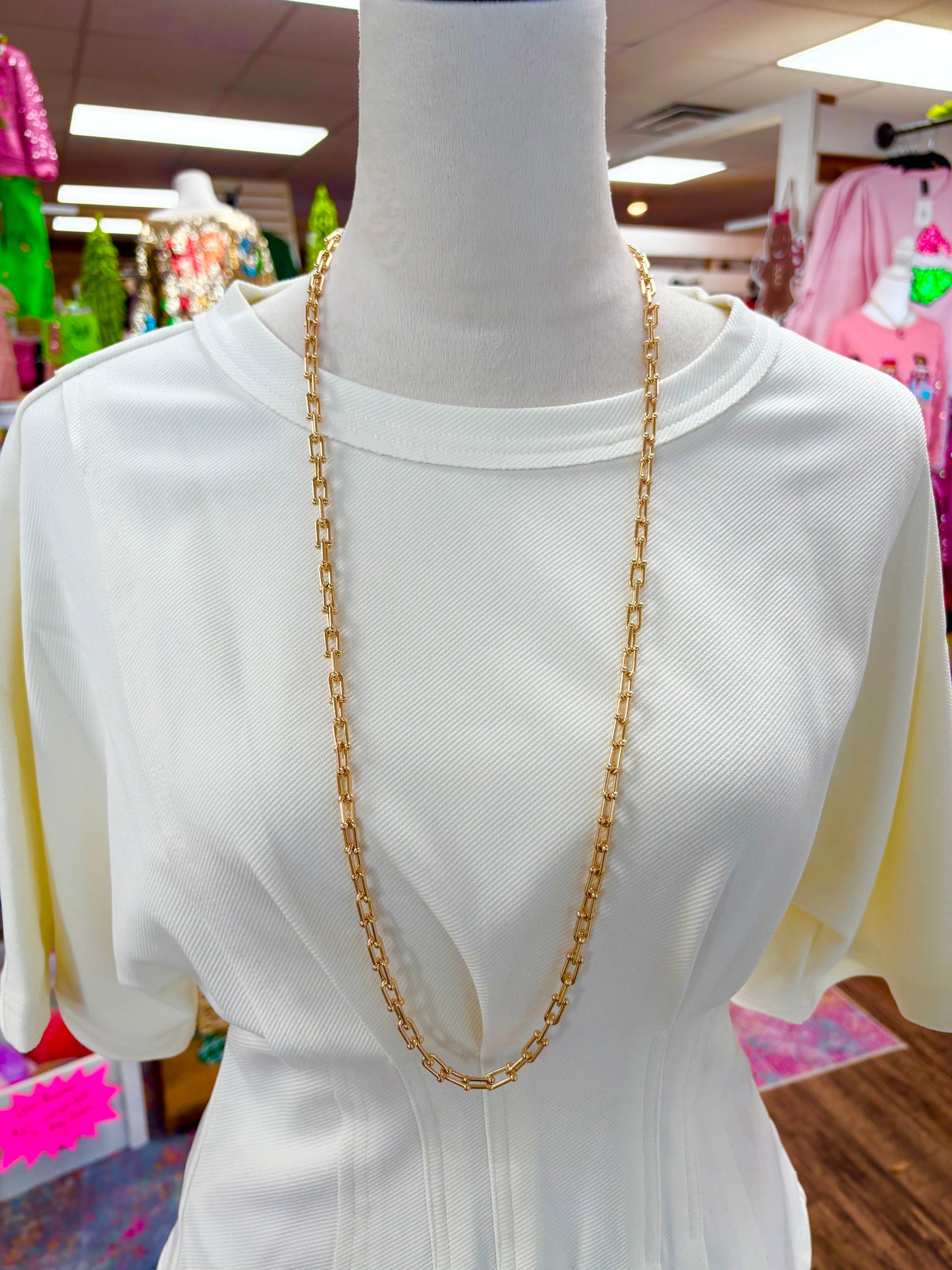 KK Long Gold Paperclip Necklace