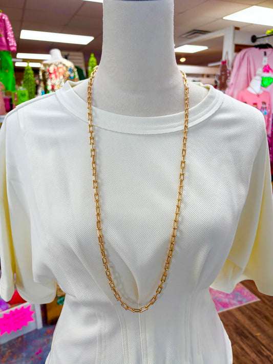 KK Long Gold Paperclip Necklace