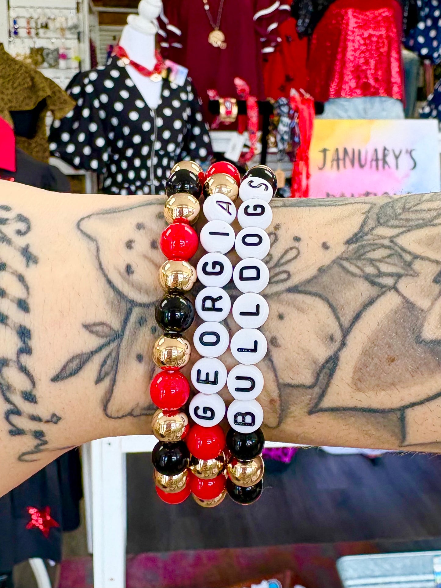 Black/Red Beaded Georgia Bulldogs Bracelet set