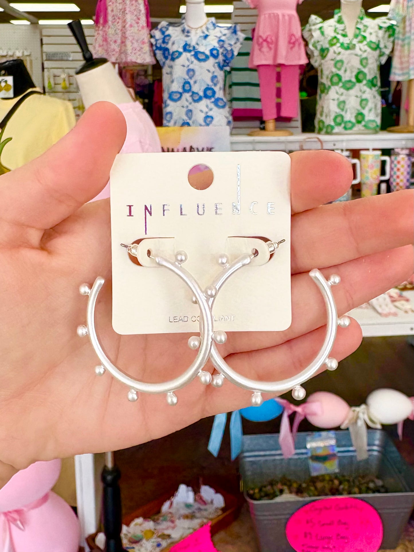 KK Matte Silver Ball Hoops