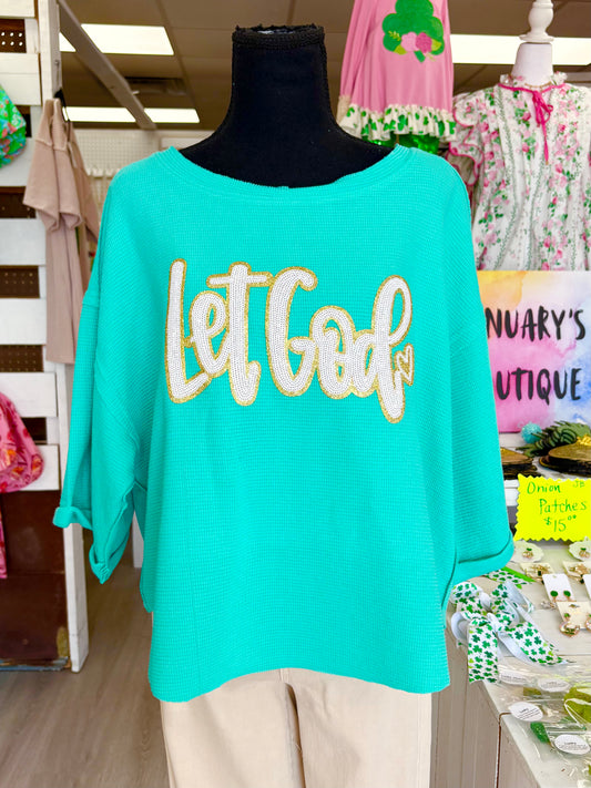Women’s LET GOD Double Knit Exposed Hem Mint Top
