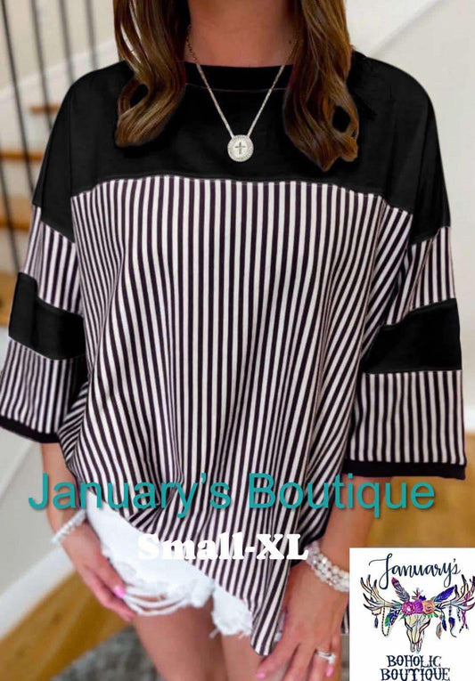 Women’s Black Striped Patchwork Top