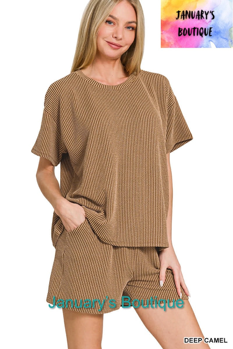 CAM Women’s Deep Camel Ribbed Shorts Set