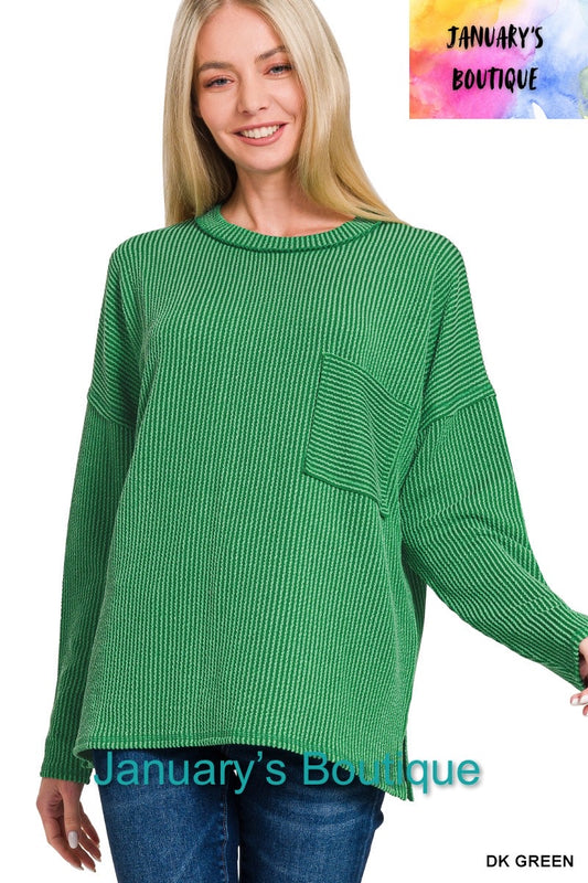 Women’s Green Ribbed L/S Top
