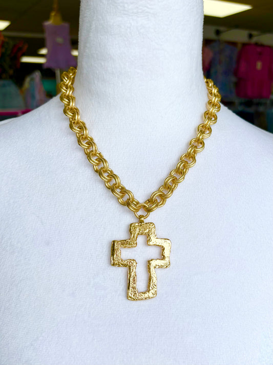 Hammered Cross Chain Necklace