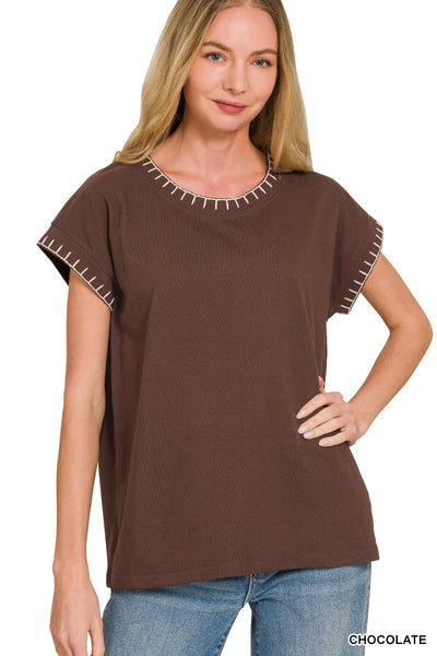 Women’s Chocolate Stitched Oversized Top