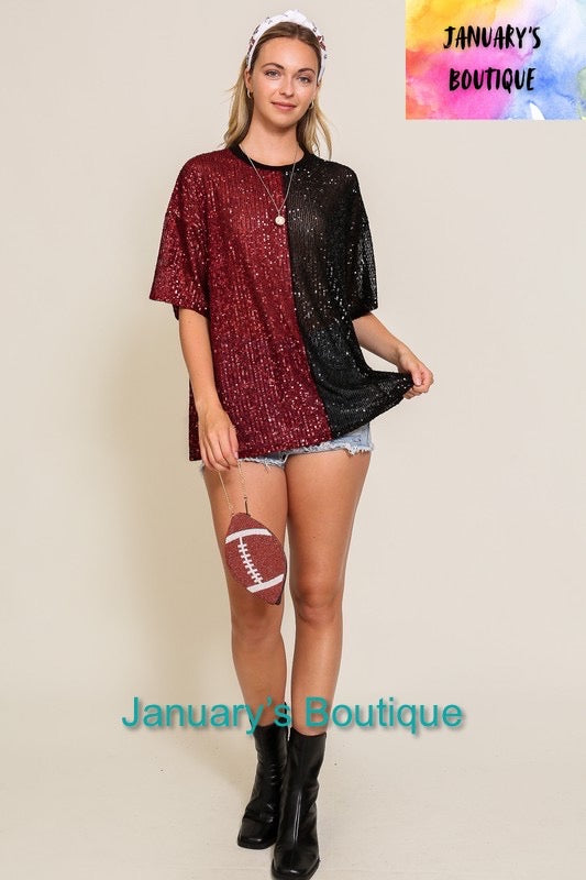Women’s Burgundy & Black Sequin Top