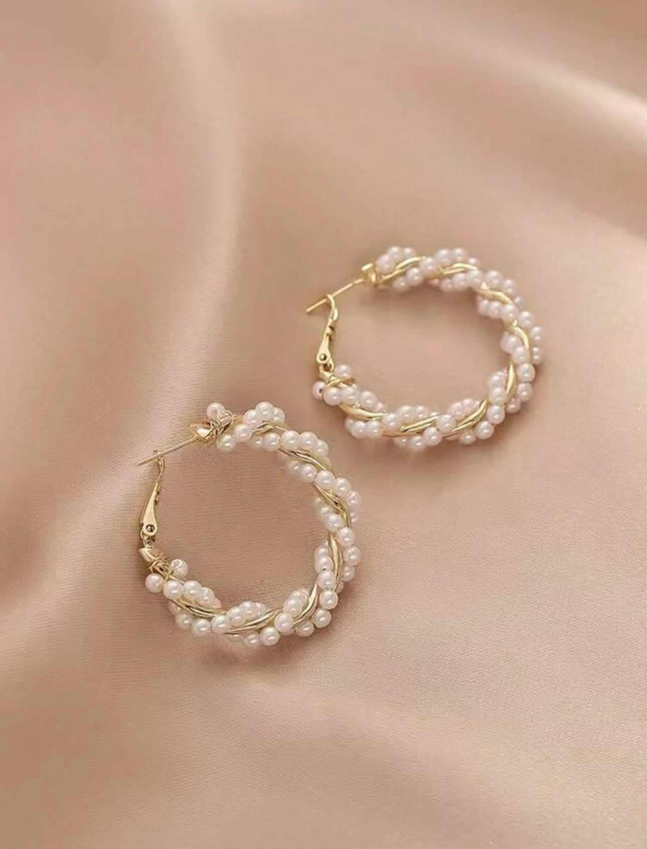 KK 1.5 Inch Wrapped Pearl Hoop Earrings