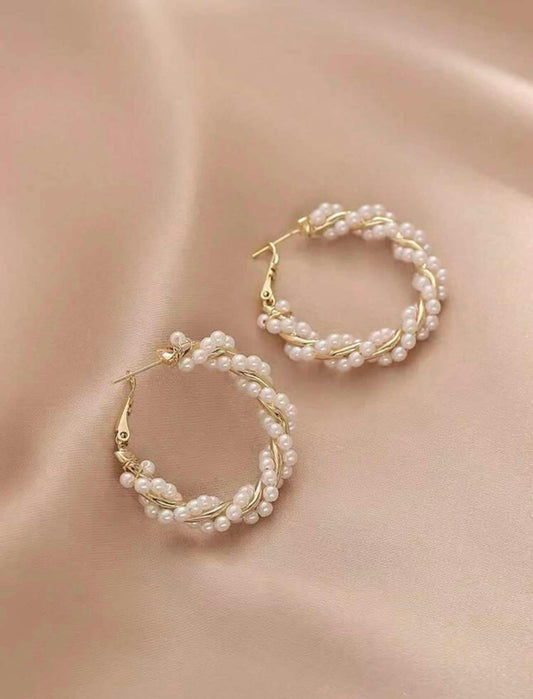 KK 1.5 Inch Wrapped Pearl Hoop Earrings