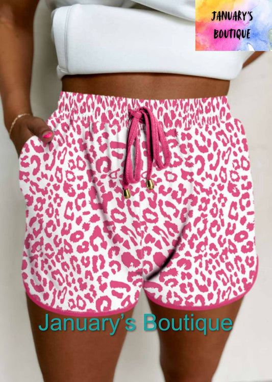 Women's Pink Leopard Lace Up Shorts