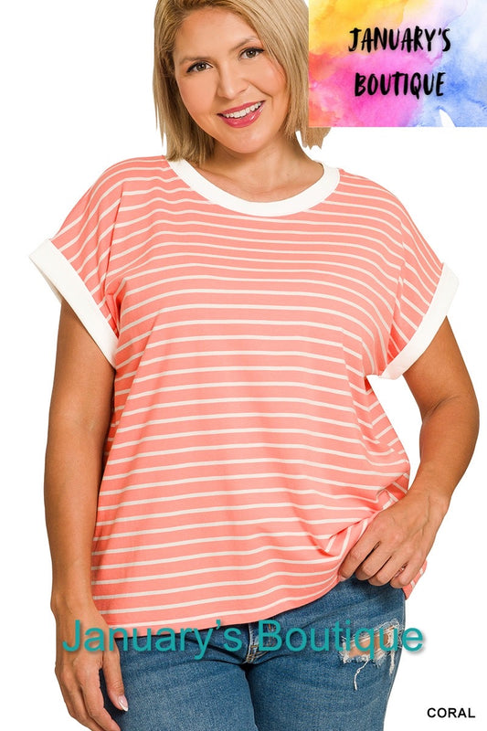 Women’s Plus Coral Striped Top