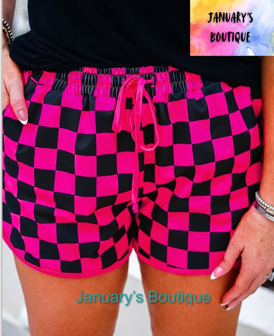 Women’s Pink/Black Checked Shorts