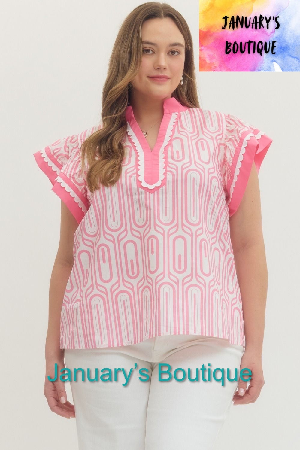 Women’s Plus Entro Pink Print Top