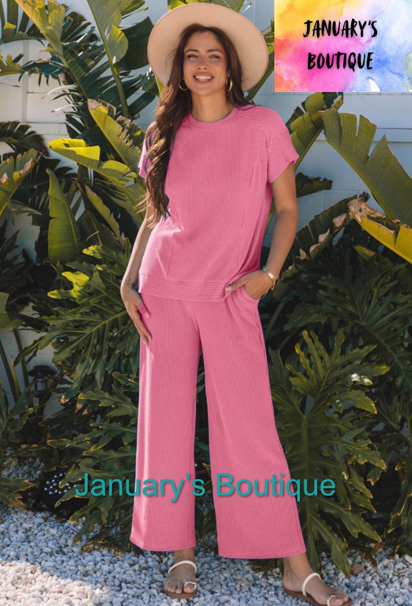 Women’s Pink Ribbed Pant Set