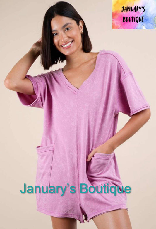 Women's Orchid Mineral Washed Oversized Knit Romper