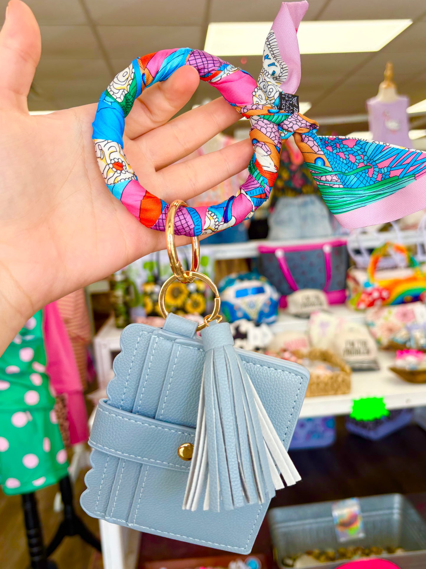KK Multi/Dusty Blue Scarf Wristlet Keychain
