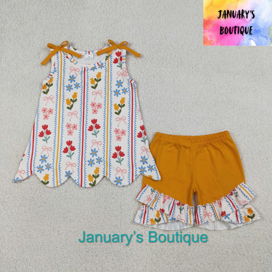 Girl’s Orange Floral Tied Tank Set